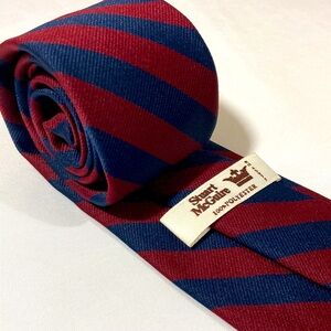 Stuart McGuire Vintage Repp Tie Burgundy Blue Stripes 54”